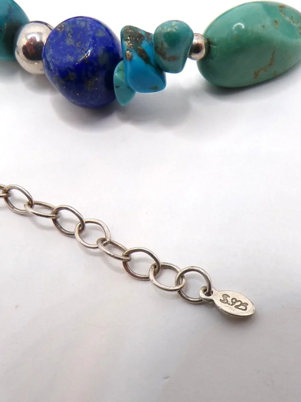 Free-Form Turquoise & Lapis Necklace – Sterling Silver Beads & Clasp